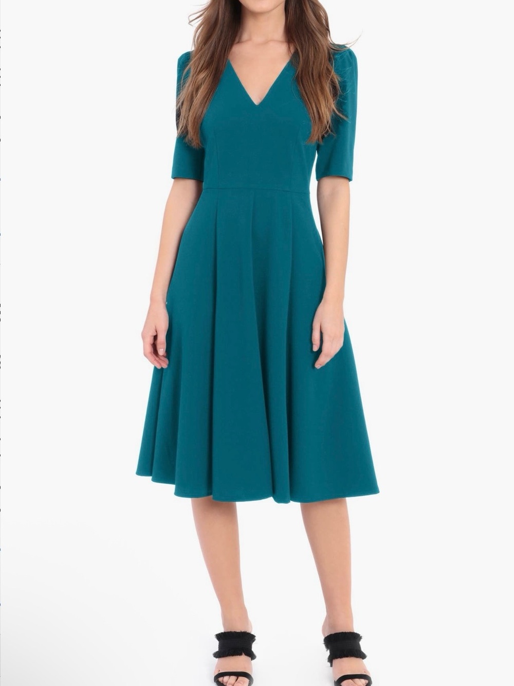 Donna Morgan Teal V-Neck Midi Dress